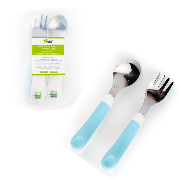 albastru in cutie+ verso - Copy Evőeszköz készlet gyerekeknek, Kék