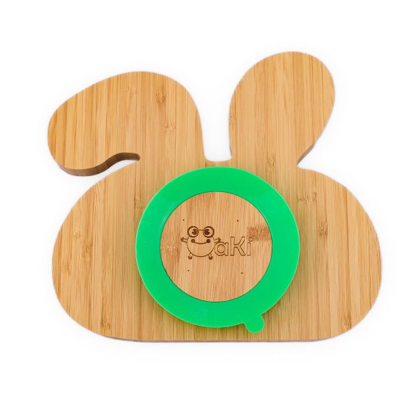 ABF_3169-Edit.jpg Diverzifikációs készlet gyerekeknek - Oaki bambusz tál és nyúl tányér kanállal, pohárral és előkével, Zöld